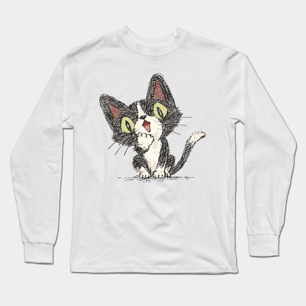 Surprised black cat Long Sleeve T-Shirt by sanogawa